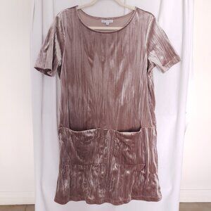 Spirit Of Grace Dusty Rose Shiny Velvet Short Sleeve Thick Sleepwear Dress S